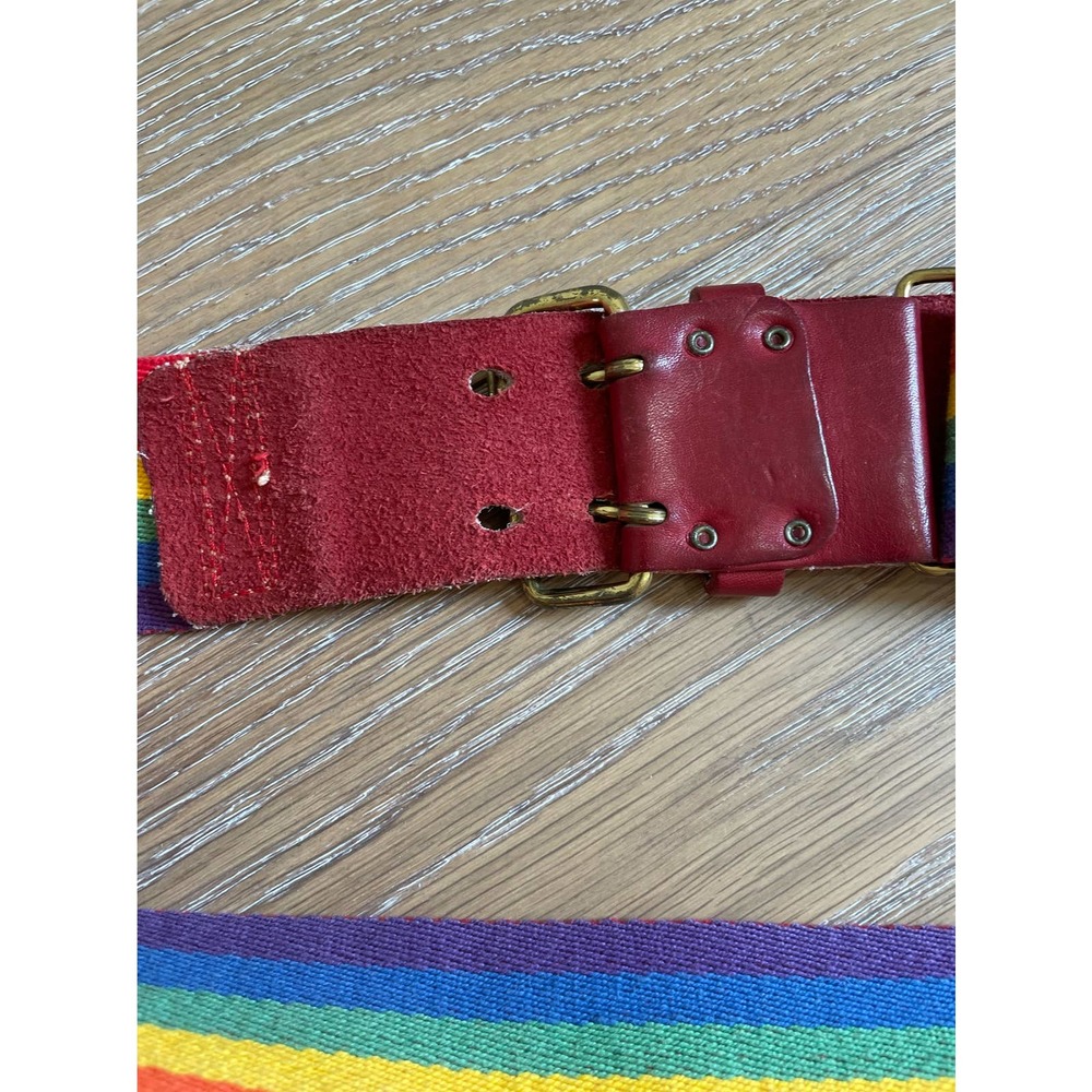 Vintage Pride Red Leather Belt Medium 35-38 Adjustable Rainbow Brass - Picture 11 of 11